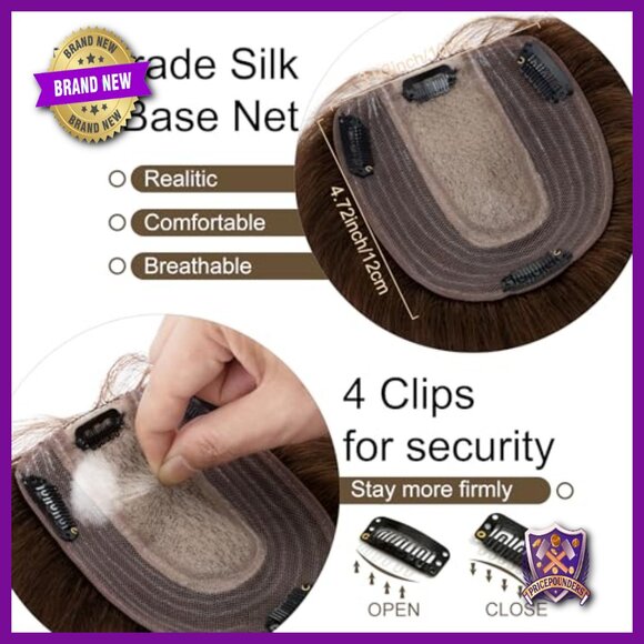 Human Hair Topper Silk Base 10x12cm 130% Density Clip-In Volume Hairpiece main image 5